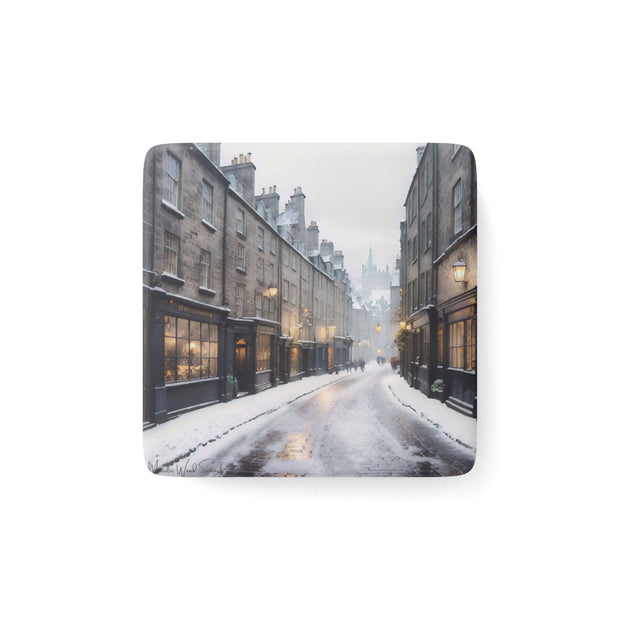 Winter Whispers in Edinburgh Porcelain Magnet, Square - Travel Lover - Edinburgh Scotland