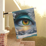 Mother Nature's Gaze House Banner - Teal & Gold Winter Landscape Art