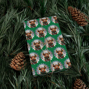 Jingle Coo in Green Wrapping Paper - Christmas Gift Wrap - Highland Coo - Scottish Cow