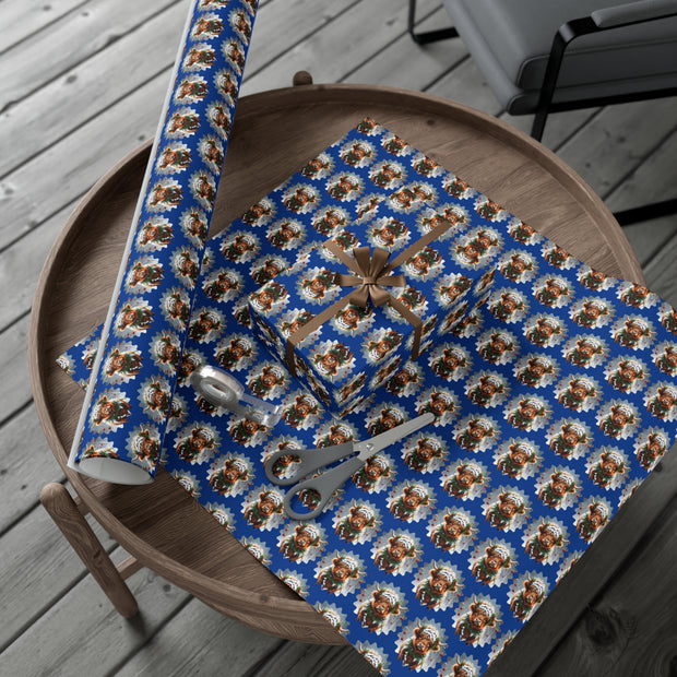 Jingle Coo in Blue Wrapping Paper - Christmas Gift Wrap - Highland Coo - Scottish Cow