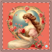 Victorian Love's Embrace Ceramic Coaster - Victorian Valentine Artwork - Nostalgic Romance - Roses - Valentine's Day Gift