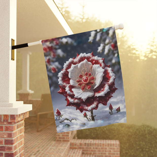 Grace in Frost Garden Banner - Tudor Rose - Winter Beauty