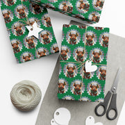 Jingle Coo in Green Wrapping Paper - Christmas Gift Wrap - Highland Coo - Scottish Cow