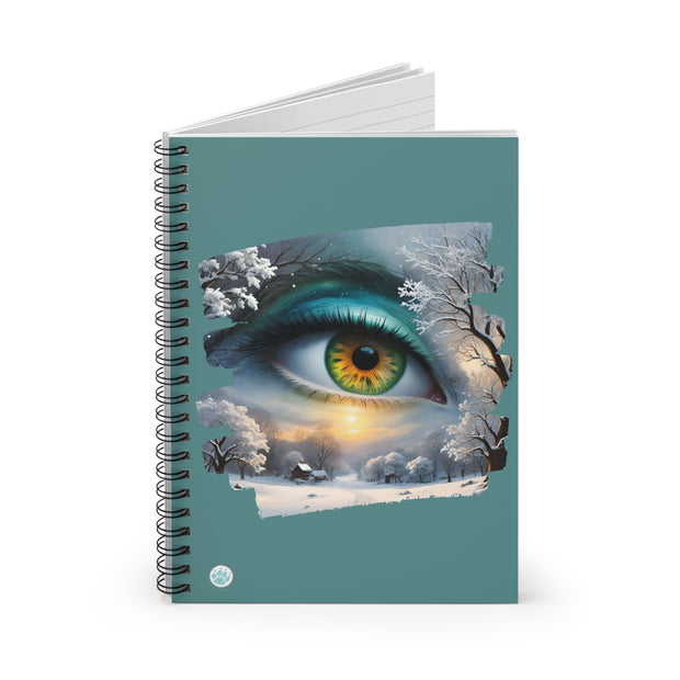 Mother Nature's Gaze Spiral Notebook - Ruled Line - Serene Winter Scene in Teals and Golds