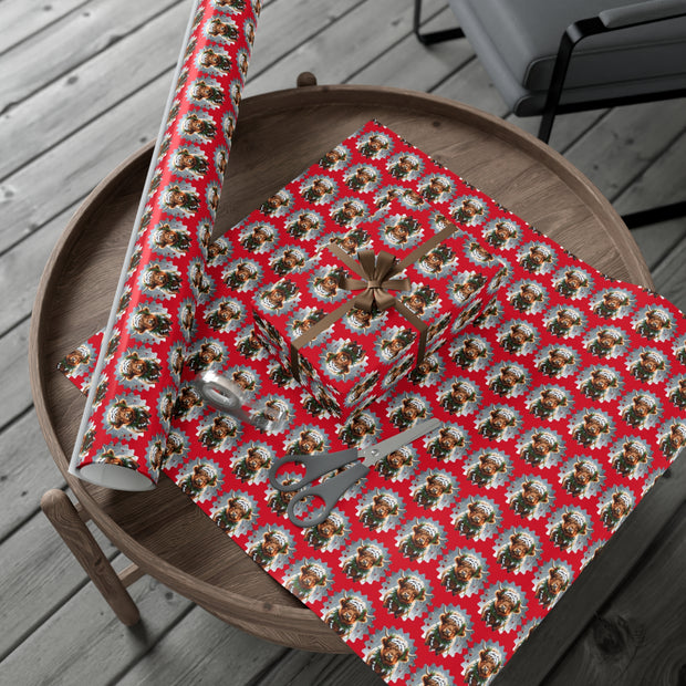 Jingle Coo in Red Wrapping Paper - Christmas Gift Wrap - Highland Coo - Scottish Cow