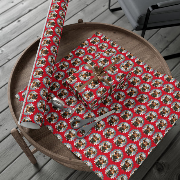 Jingle Coo in Red Wrapping Paper - Christmas Gift Wrap - Highland Coo - Scottish Cow