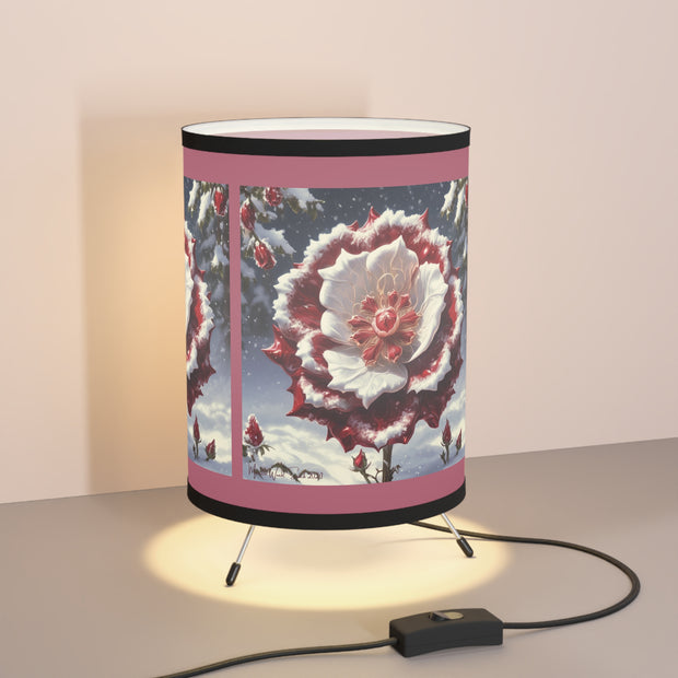 Grace in Frost Tripod Lamp with High-Res Printed Shade - Tudor Rose - Winter Beauty