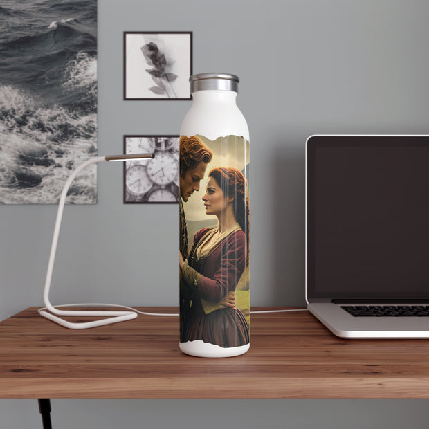 Highland Hearts Slim Water Bottle - Romantic Scottish Couple - Perfect for fans of Outlander