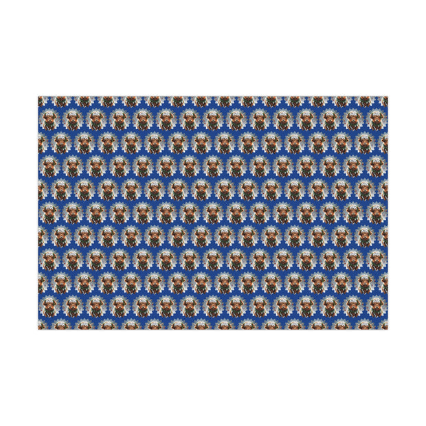 Jingle Coo in Blue Wrapping Paper - Christmas Gift Wrap - Highland Coo - Scottish Cow