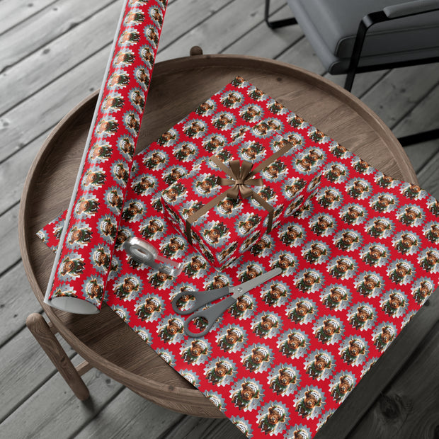 Jingle Coo in Red Wrapping Paper - Christmas Gift Wrap - Highland Coo - Scottish Cow