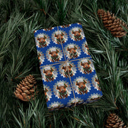 Jingle Coo in Blue Wrapping Paper - Christmas Gift Wrap - Highland Coo - Scottish Cow