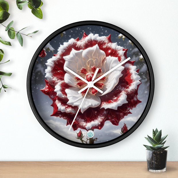 Grace in Frost Wall Clock - Tudor Rose - Winter Beauty