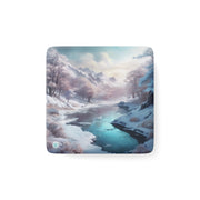 Winter's Embrace Porcelain Magnet - Square Art - Winter Snow Scene