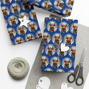 Jingle Coo in Blue Wrapping Paper - Christmas Gift Wrap - Highland Coo - Scottish Cow