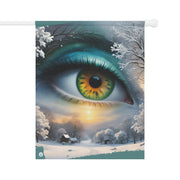 Mother Nature's Gaze House Banner - Teal & Gold Winter Landscape Art