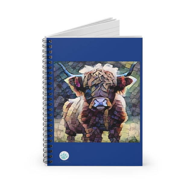 Mosaic Coo Spiral Notebook - Ruled Line for Animal Lovers - Artistic Scottish Cow