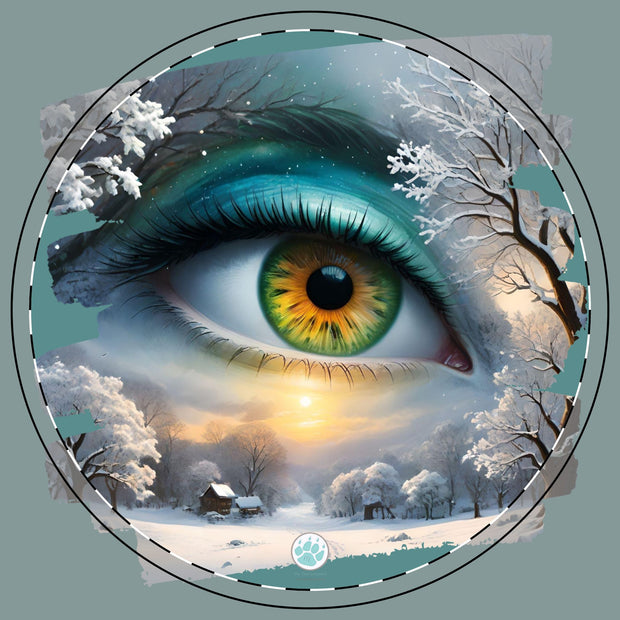 Mother Nature's Gaze  Ceramic Coaster - Serene Winter Scene in Teals and Golds