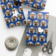 Jingle Coo in Blue Wrapping Paper - Christmas Gift Wrap - Highland Coo - Scottish Cow