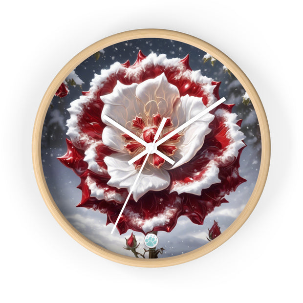 Grace in Frost Wall Clock - Tudor Rose - Winter Beauty