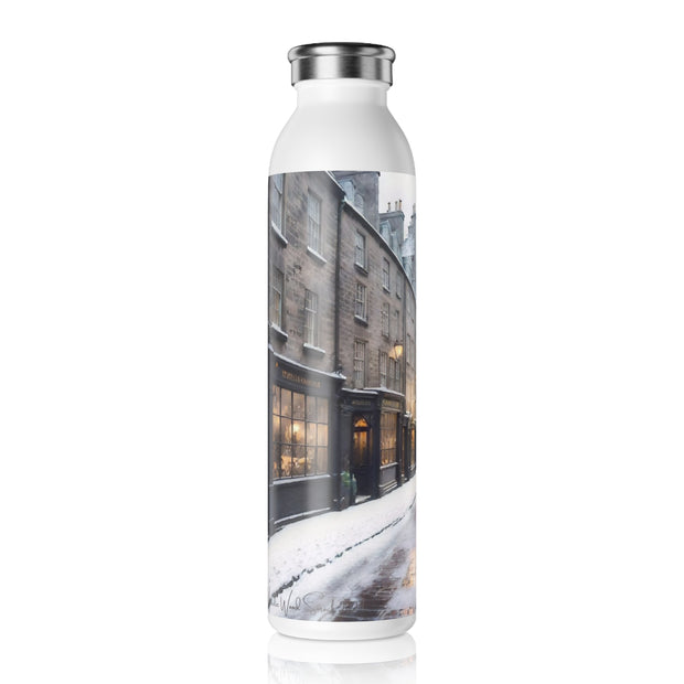 Winter Whispers in Edinburgh Slim Water Bottle - Travel Lover - Edinburgh Scotland