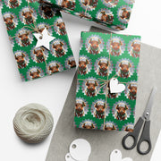 Jingle Coo in Green Wrapping Paper - Christmas Gift Wrap - Highland Coo - Scottish Cow