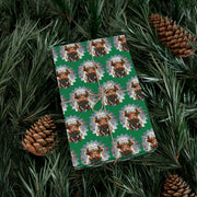 Jingle Coo in Green Wrapping Paper - Christmas Gift Wrap - Highland Coo - Scottish Cow