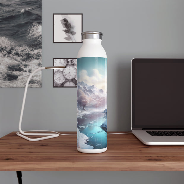 Winter's Embrace Slim Water Bottle | Enjoy Every Sip - Scenic Design - Nature Lovers