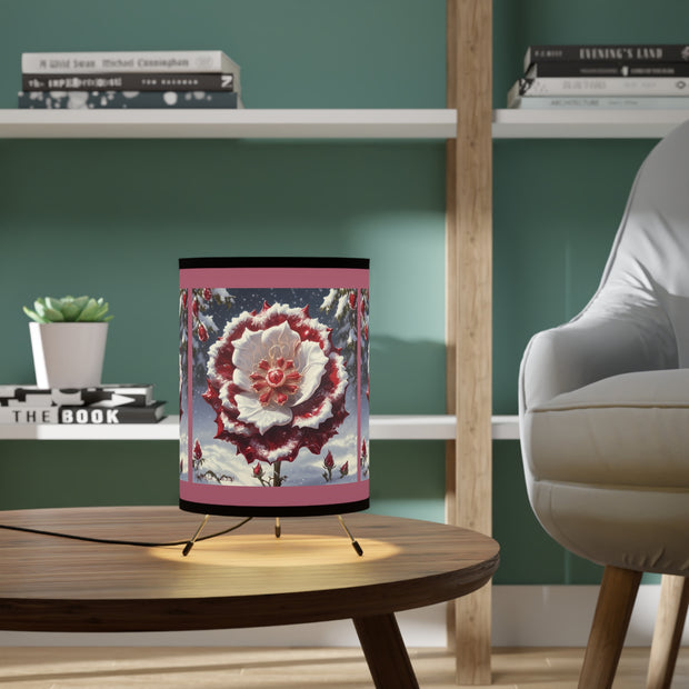 Grace in Frost Tripod Lamp with High-Res Printed Shade - Tudor Rose - Winter Beauty