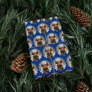 Jingle Coo in Blue Wrapping Paper - Christmas Gift Wrap - Highland Coo - Scottish Cow