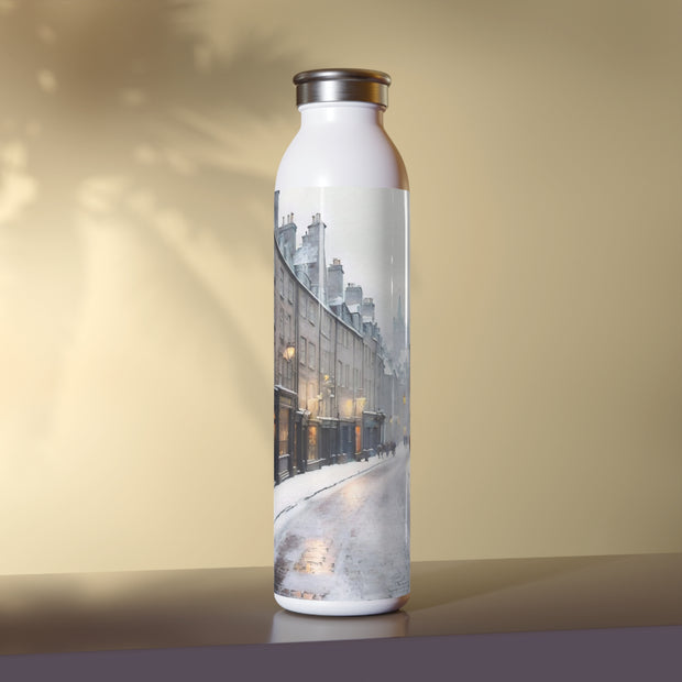 Winter Whispers in Edinburgh Slim Water Bottle - Travel Lover - Edinburgh Scotland