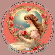 Victorian Love's Embrace Ceramic Coaster - Victorian Valentine Artwork - Nostalgic Romance - Roses - Valentine's Day Gift