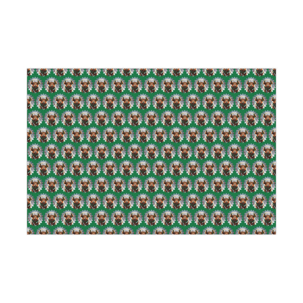 Jingle Coo in Green Wrapping Paper - Christmas Gift Wrap - Highland Coo - Scottish Cow