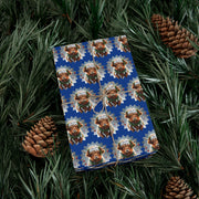 Jingle Coo in Blue Wrapping Paper - Christmas Gift Wrap - Highland Coo - Scottish Cow