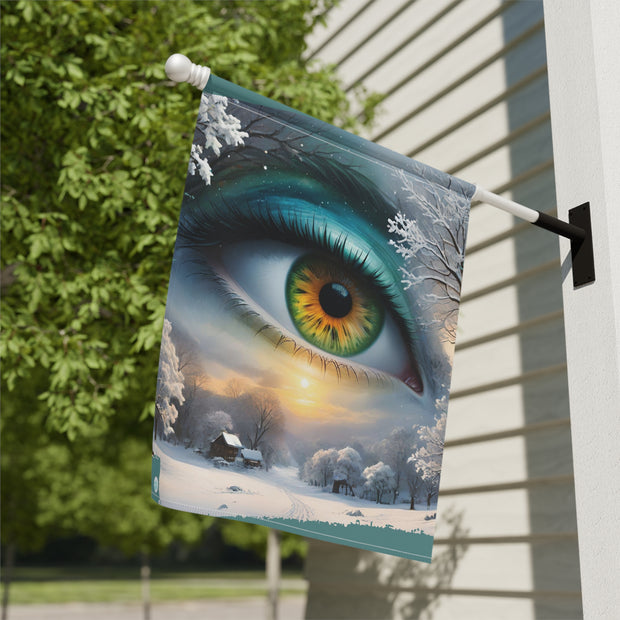 Mother Nature's Gaze House Banner - Teal & Gold Winter Landscape Art