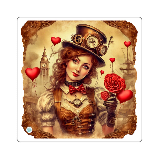 Timeless Affection  Square Stickers - Steampunk - Valentines Day