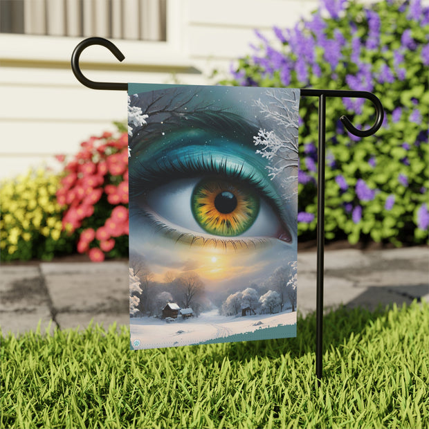 Mother Nature's Gaze House Banner - Teal & Gold Winter Landscape Art