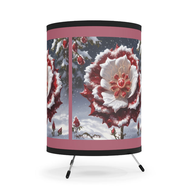 Grace in Frost Tripod Lamp with High-Res Printed Shade - Tudor Rose - Winter Beauty