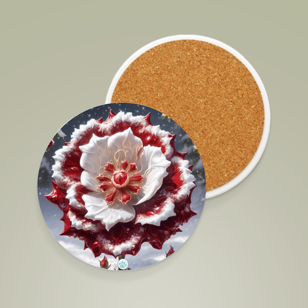 Grace in Frost Ceramic Coaster - Tudor Rose - Winter Beauty