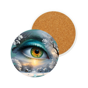 Mother Nature's Gaze  Ceramic Coaster - Serene Winter Scene in Teals and Golds