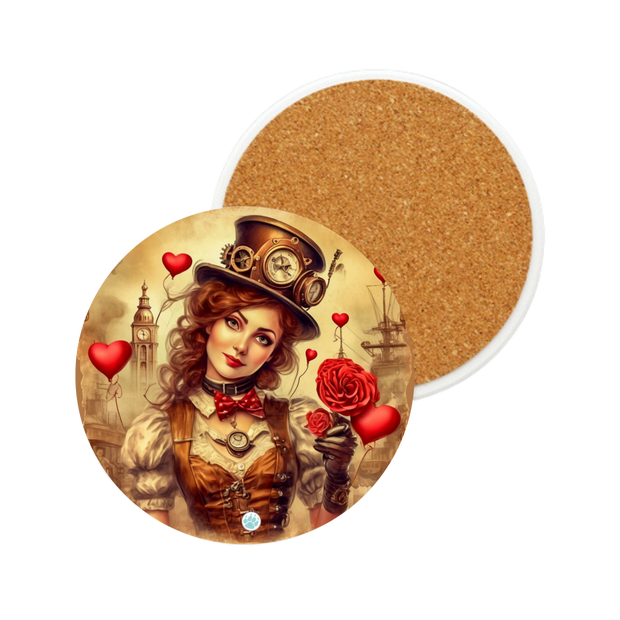 Timeless Affection Ceramic Coaster - Steampunk - Valentines Day