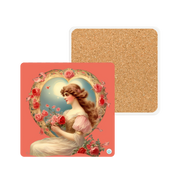 Victorian Love's Embrace Ceramic Coaster - Victorian Valentine Artwork - Nostalgic Romance - Roses - Valentine's Day Gift