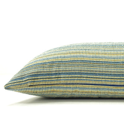 Knife Edge Lumbar Pillow Cover - 12x20 - Blue & Yellow Stripe