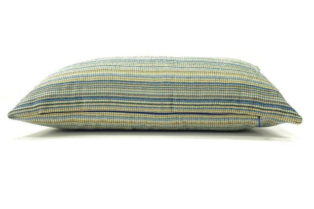 Knife Edge Lumbar Pillow Cover - 12x20 - Blue & Yellow Stripe